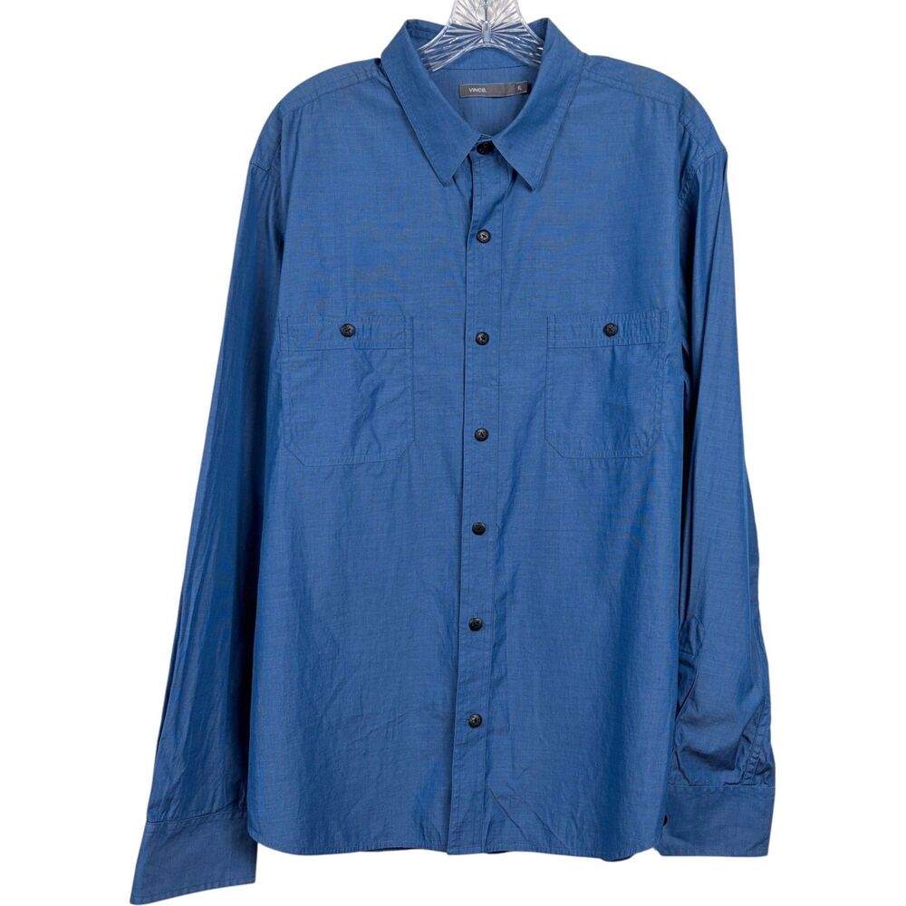 Vince Utility Shirt Deep Blue Cotton Long Sleeve Two Pocket Men's Size XL